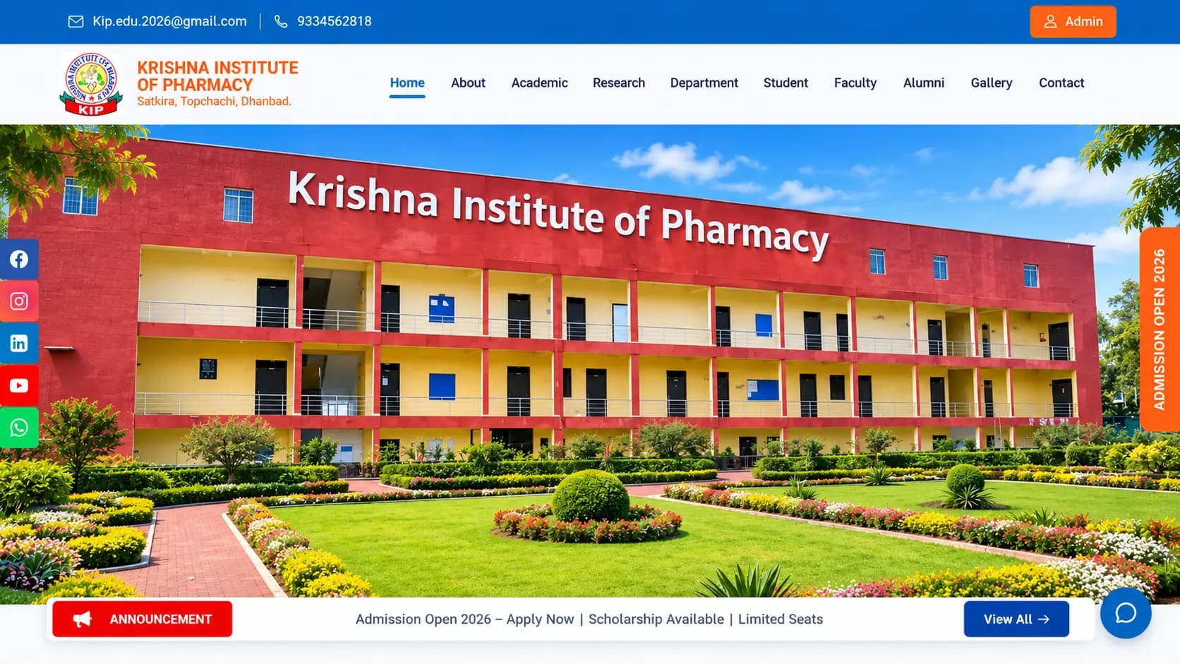 Krishna Institute of Pharmacy College Website project preview